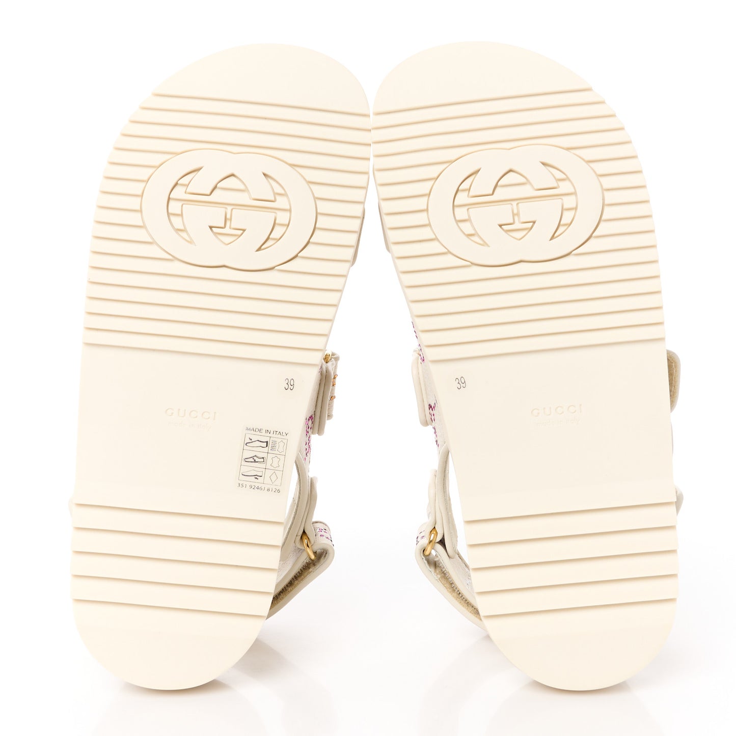 Canvas Lame Crystal GG Monogram Double G Womens Dad Sandals 39 Gardenia Silver Mystic White
