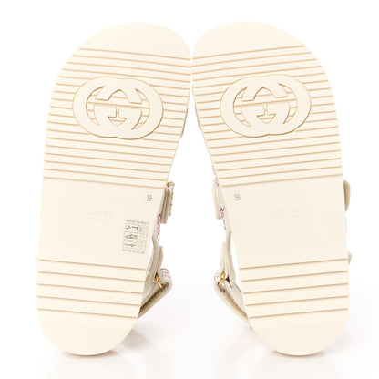 Gucci Canvas Lame Crystal GG Monogram Double G Womens Dad Sandals 39 Gardenia Silver Mystic White 5 of 9