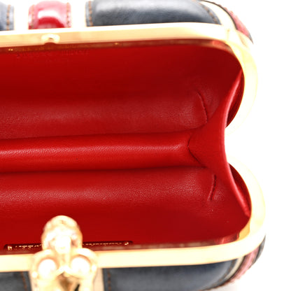 Alexander McQueen Patent Calfskin Britannia Skull Box Clutch Red Blue 5 of 11