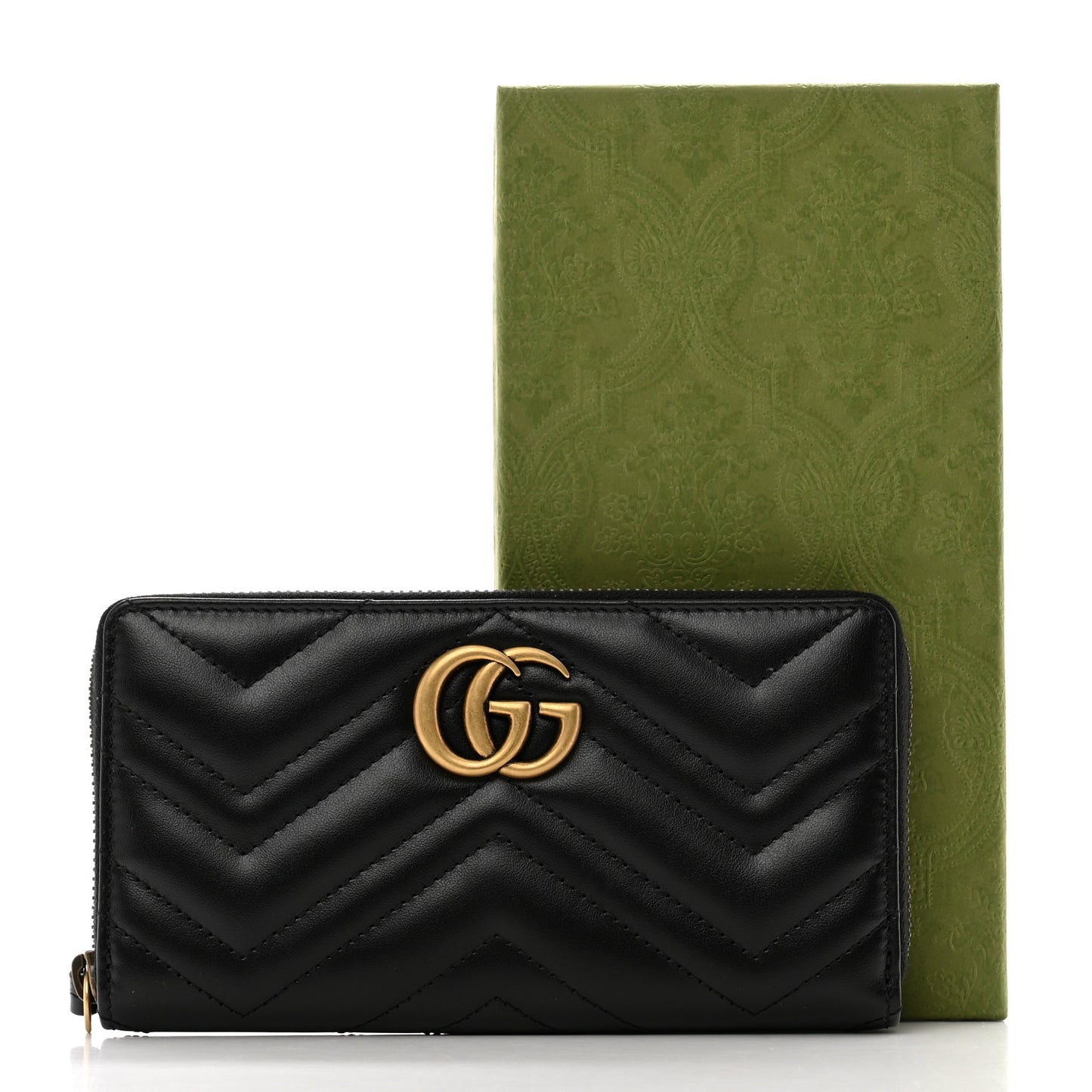 Calfskin Matelasse GG Marmont Zip Around Wallet Black