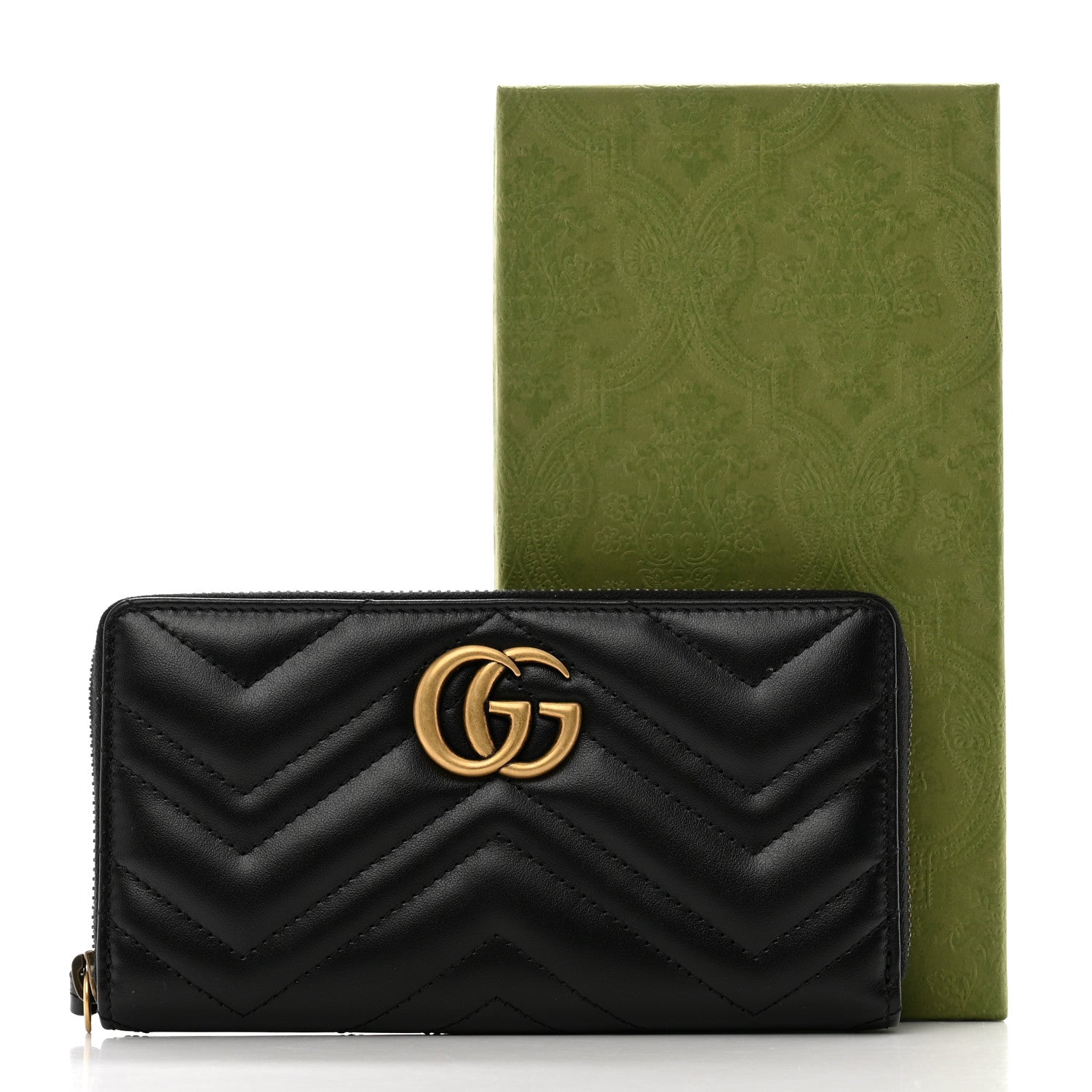 Gucci Calfskin Matelasse GG Marmont Zip Around Wallet Black 9 of 9