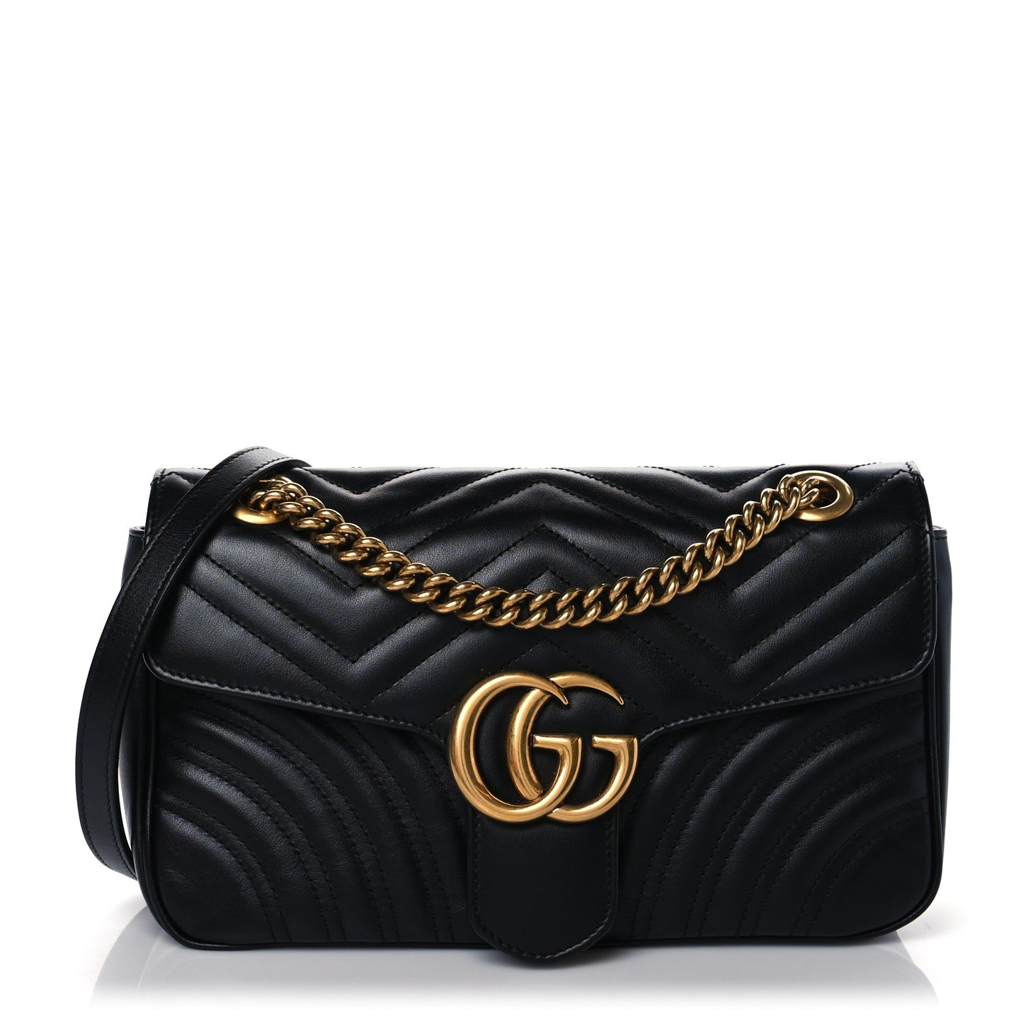 Calfskin Matelasse Small GG Marmont Shoulder Bag Black