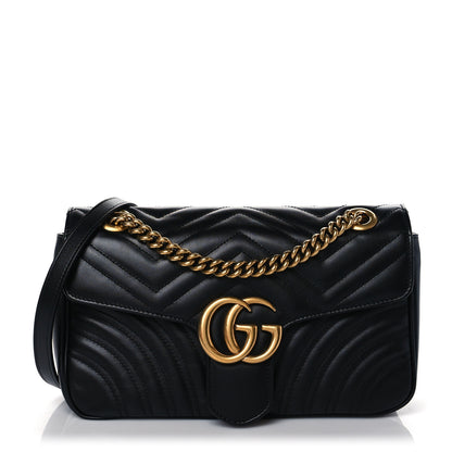 Gucci Calfskin Matelasse Small GG Marmont Shoulder Bag Black 1 of 11