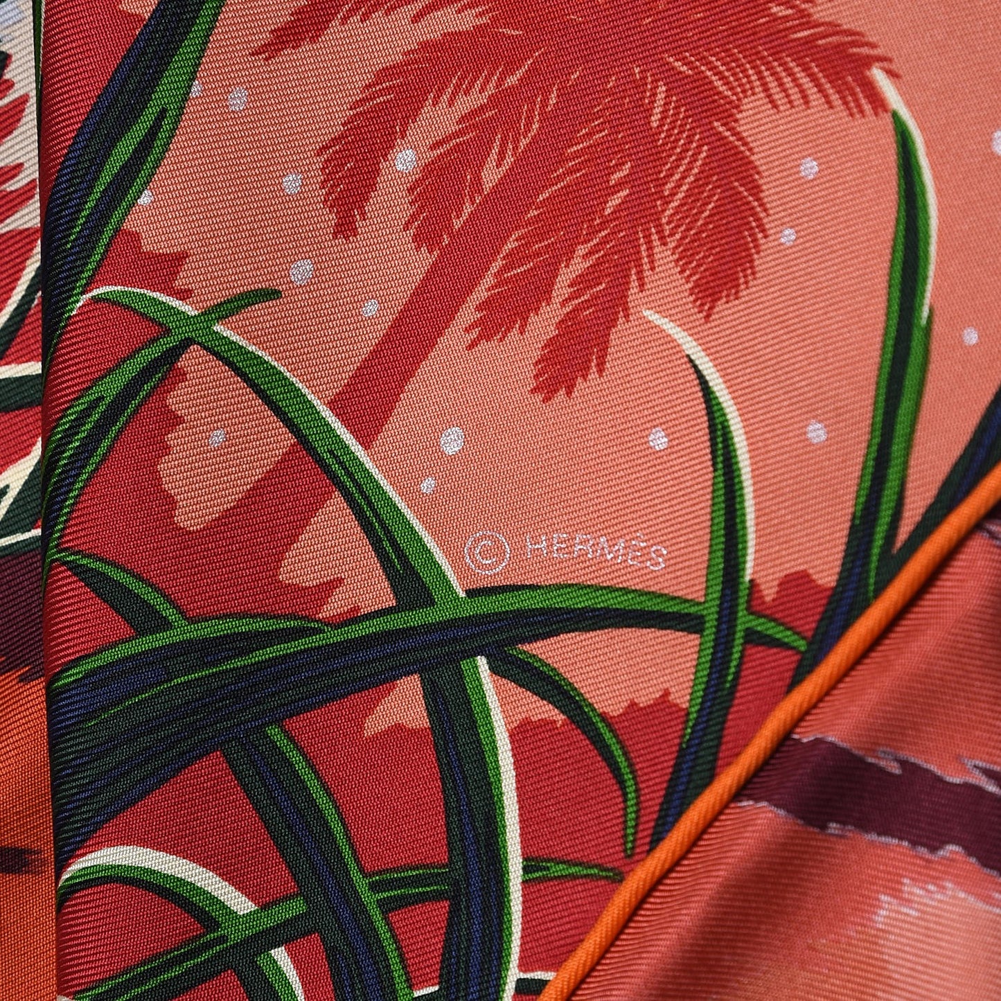 Silk Tyger Tyger Scarf 90 Saumon Corail Vert
