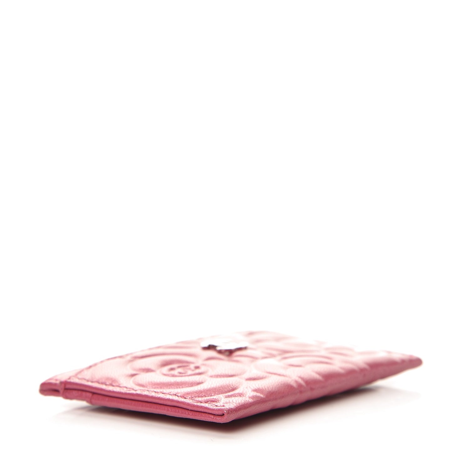 Lambskin Camellia Embossed Card Holder Fuchsia