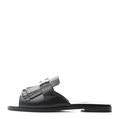 Hermes Goatskin Auteuil Sandals 37 Black 1 of 8