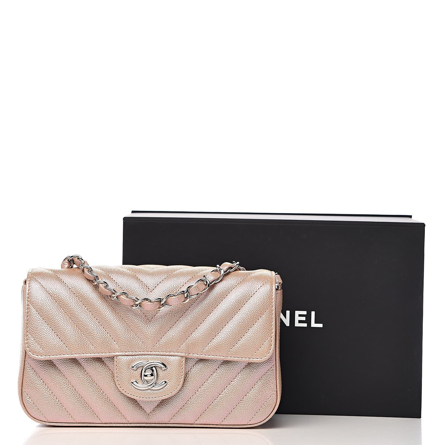 Chanel Iridescent Caviar Chevron Quilted Mini Rectangular Flap Light Gold 11 of 11