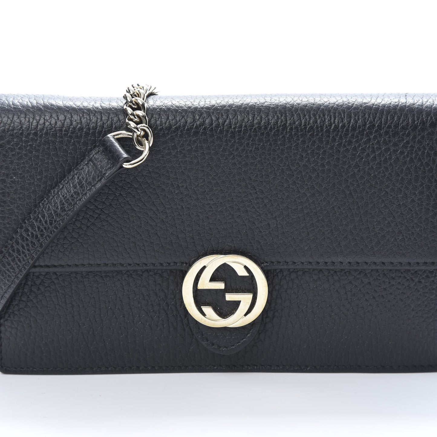 Dollar Calfskin Interlocking G Chain Wallet Black
