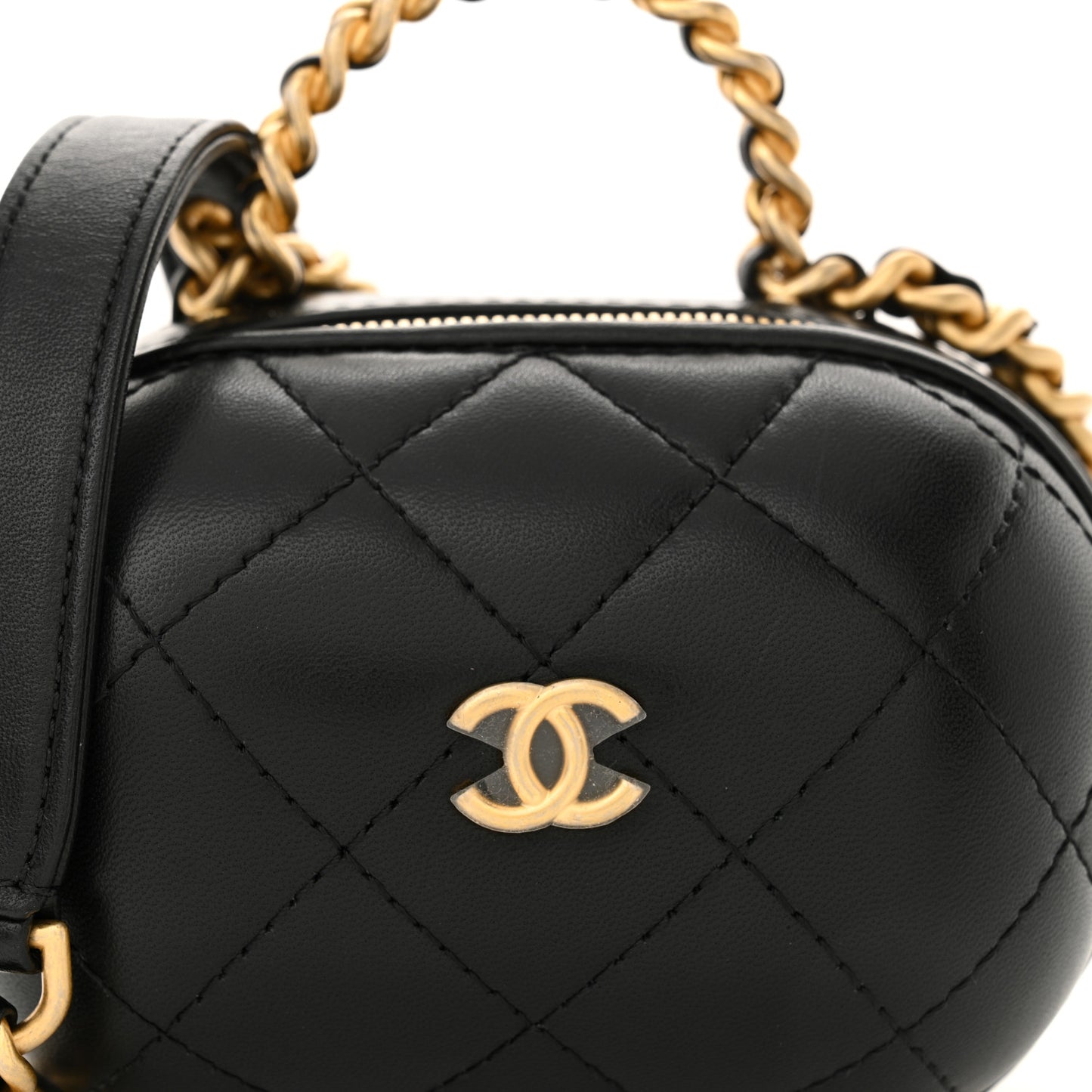 Lambskin Quilted CC Bubble Vanity Case With Chain Black