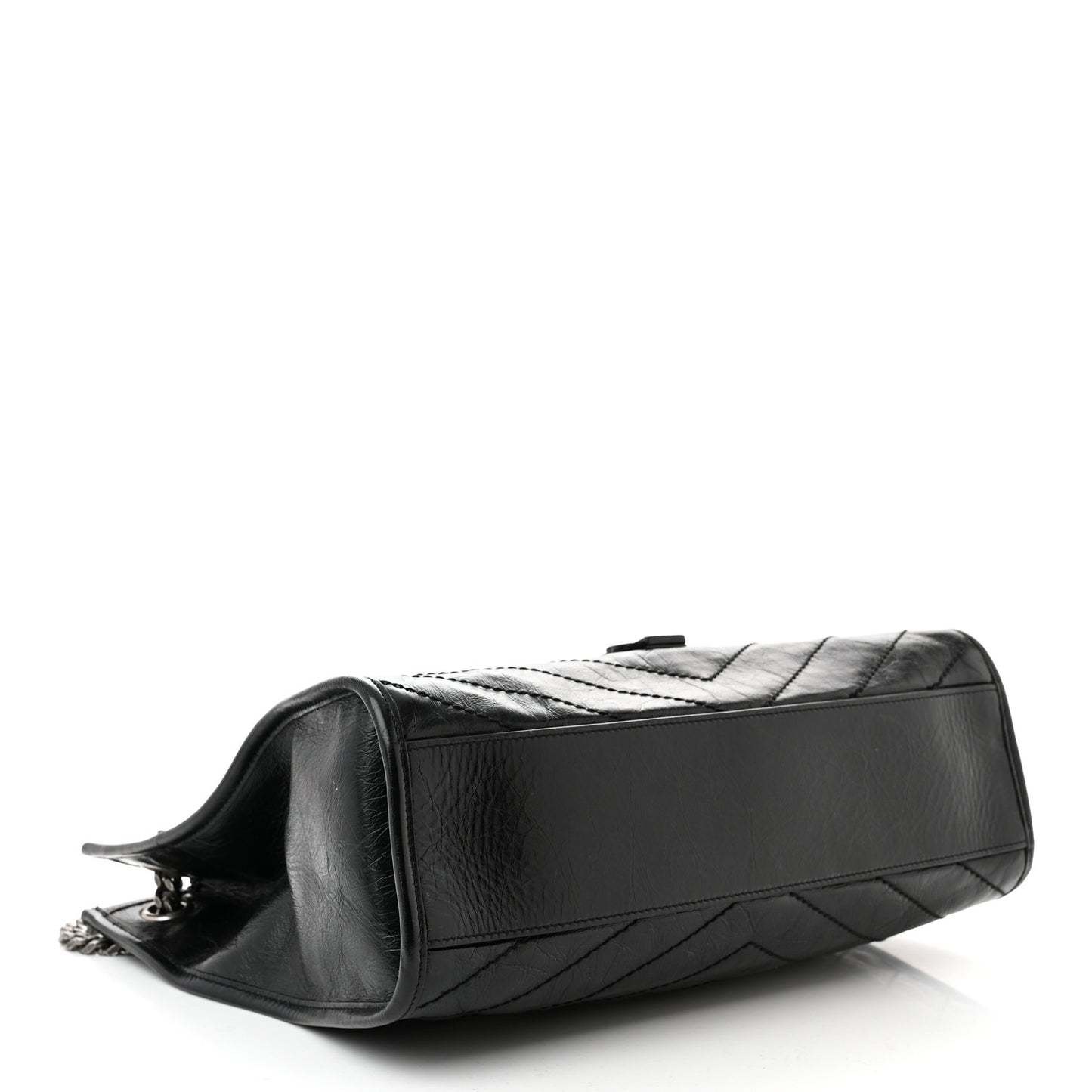 Crinkled Calfskin Matelasse Monogram Medium Niki Shopper Tote Black