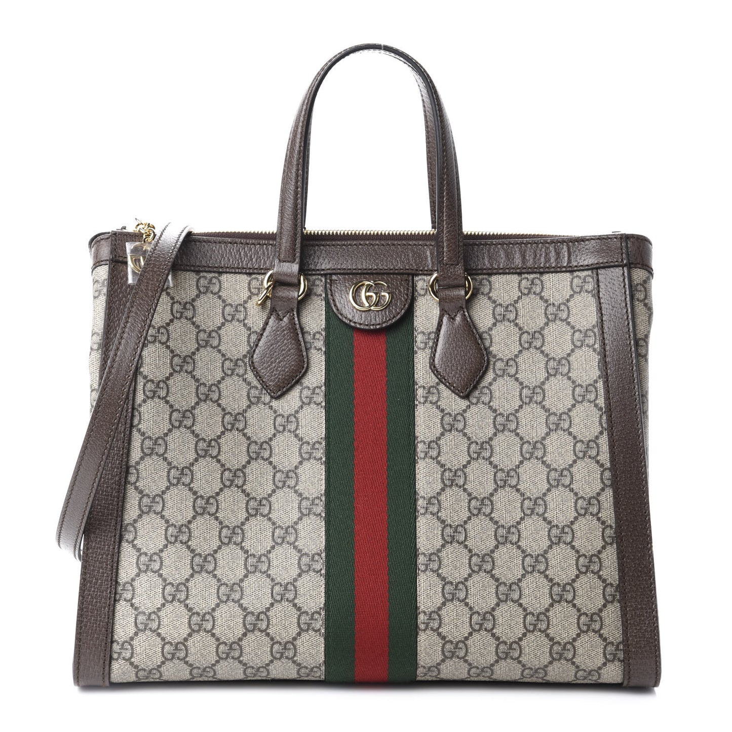 GG Supreme Monogram Web Medium Ophidia Tote Bag Brown