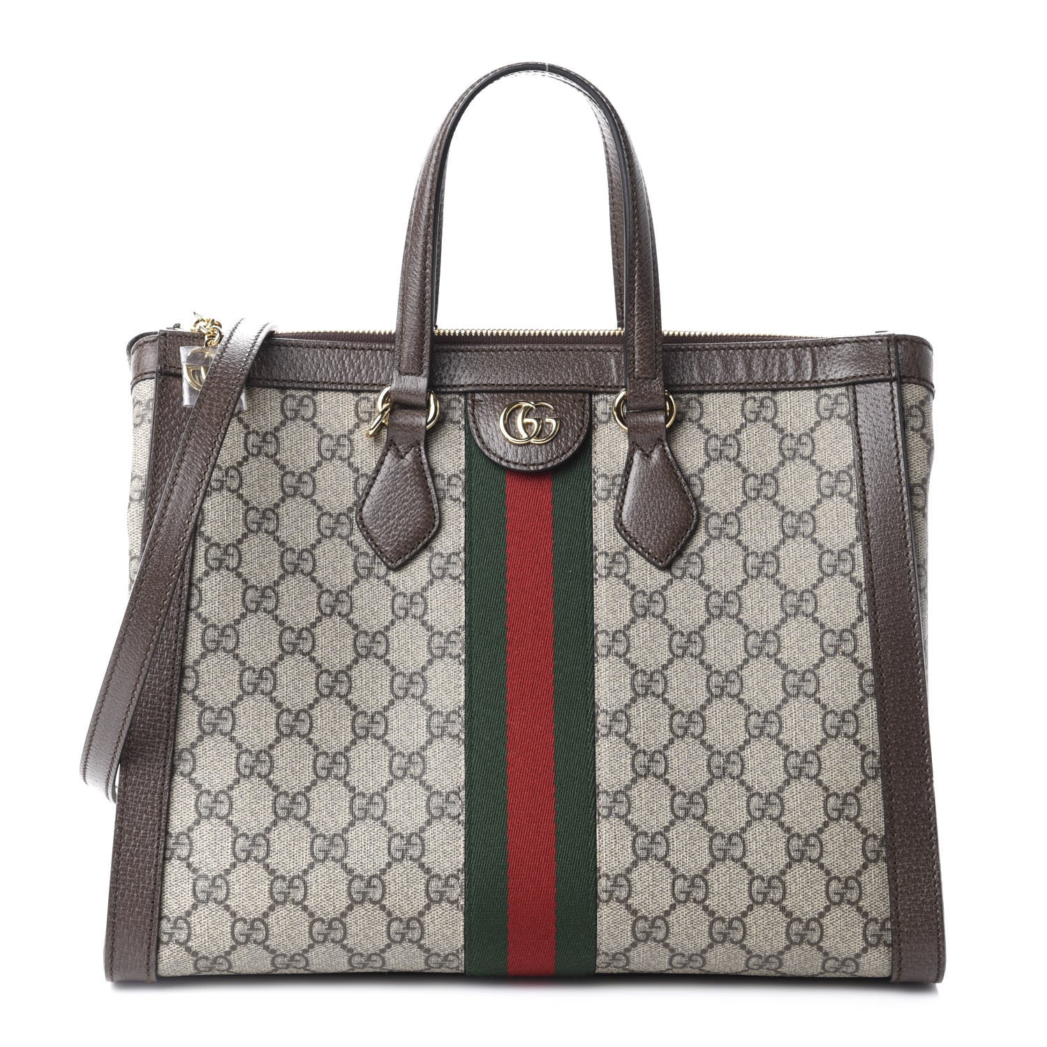 Gucci GG Supreme Monogram Web Medium Ophidia Tote Bag Brown 1 of 11