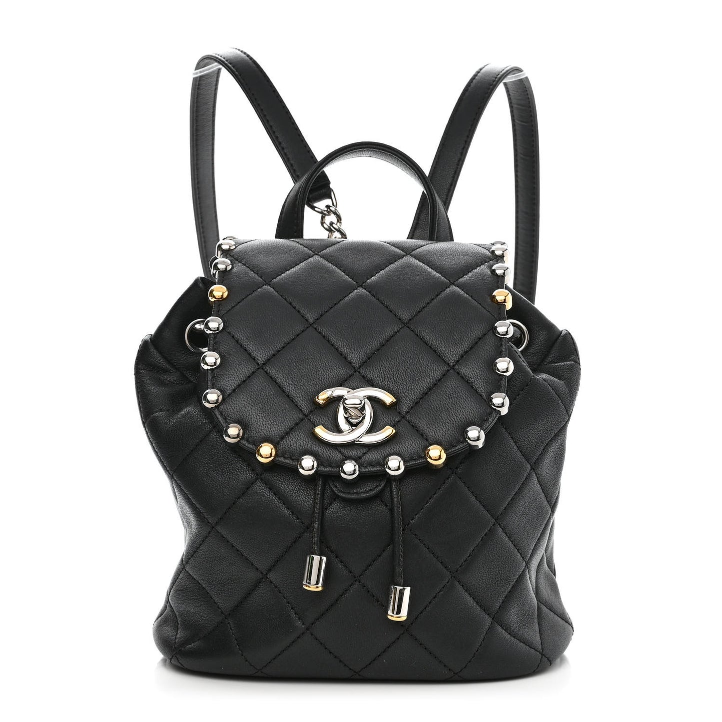 Lambskin Quilted Metallic Bubble Backpack Black