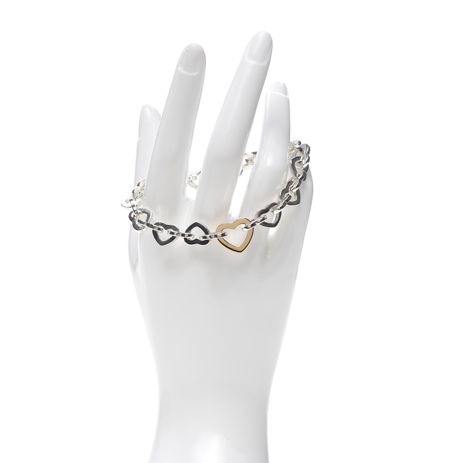 Tiffany Sterling Silver 18K Yellow Gold Heart Links Bracelet 2 of 4