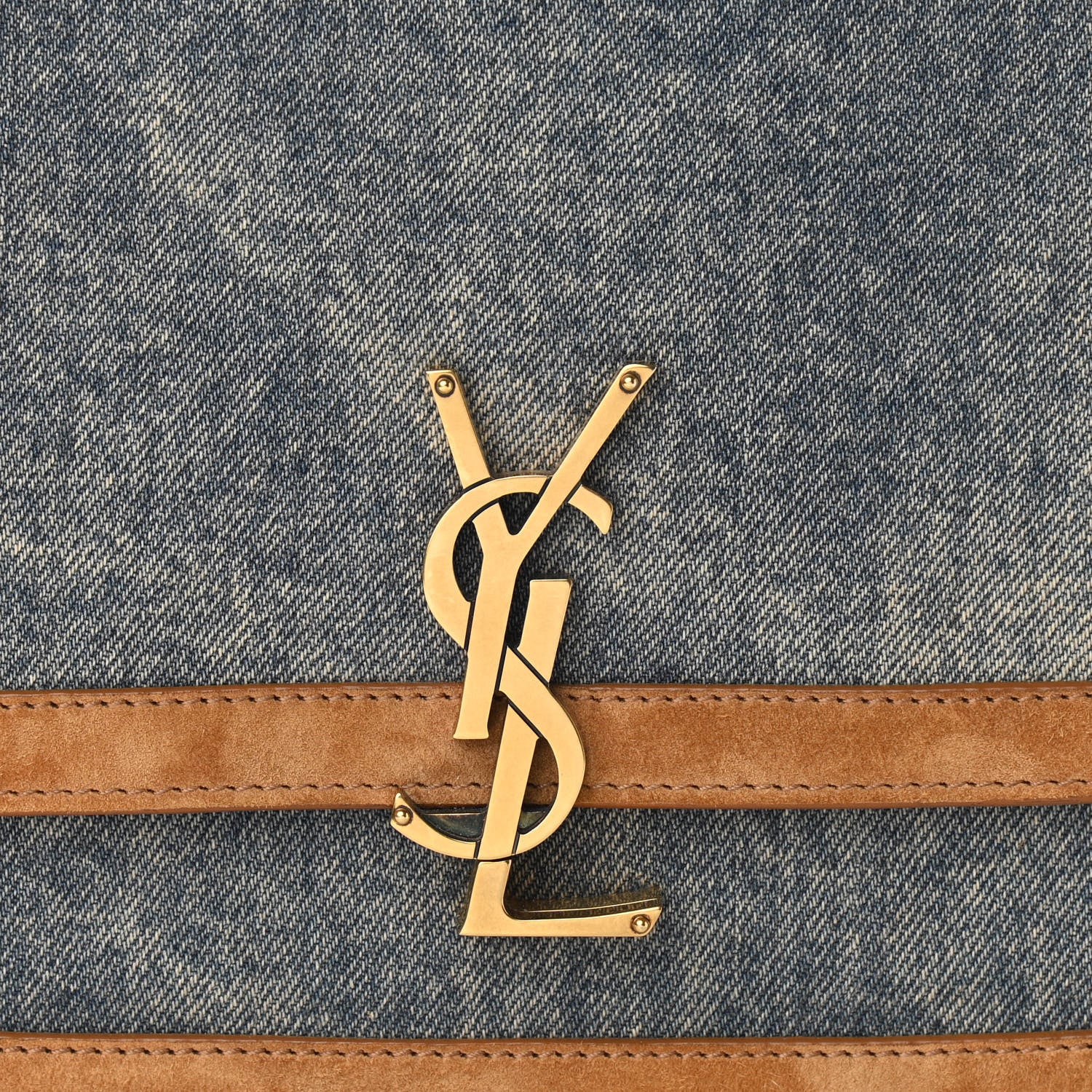 Saint Laurent Denim Suede Monogram Medium Solferino Soft Satchel Blue Cinnamon 7 of 9