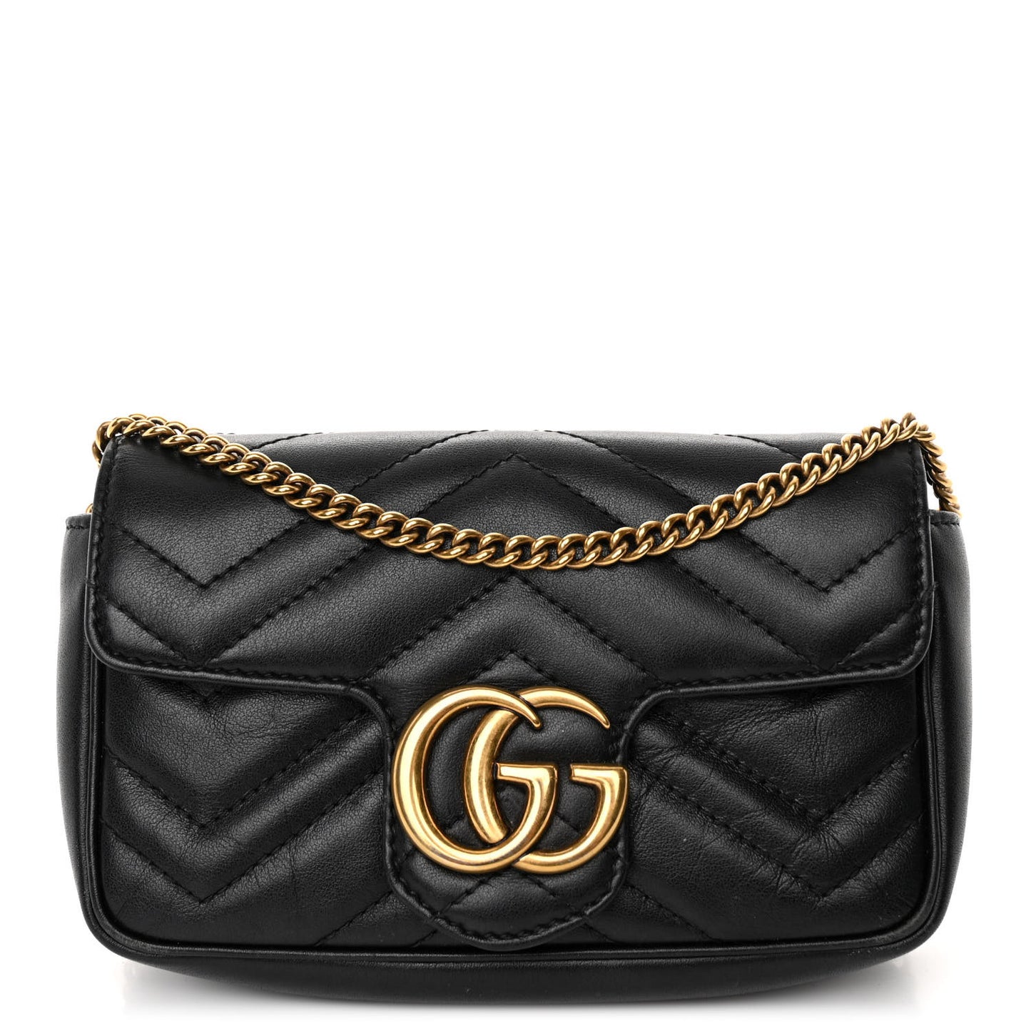Calfskin Matelasse Super Mini GG Marmont Shoulder Bag Black