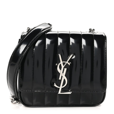 Patent Calfskin Matelasse Monogram Small Vicky Chain Bag Black