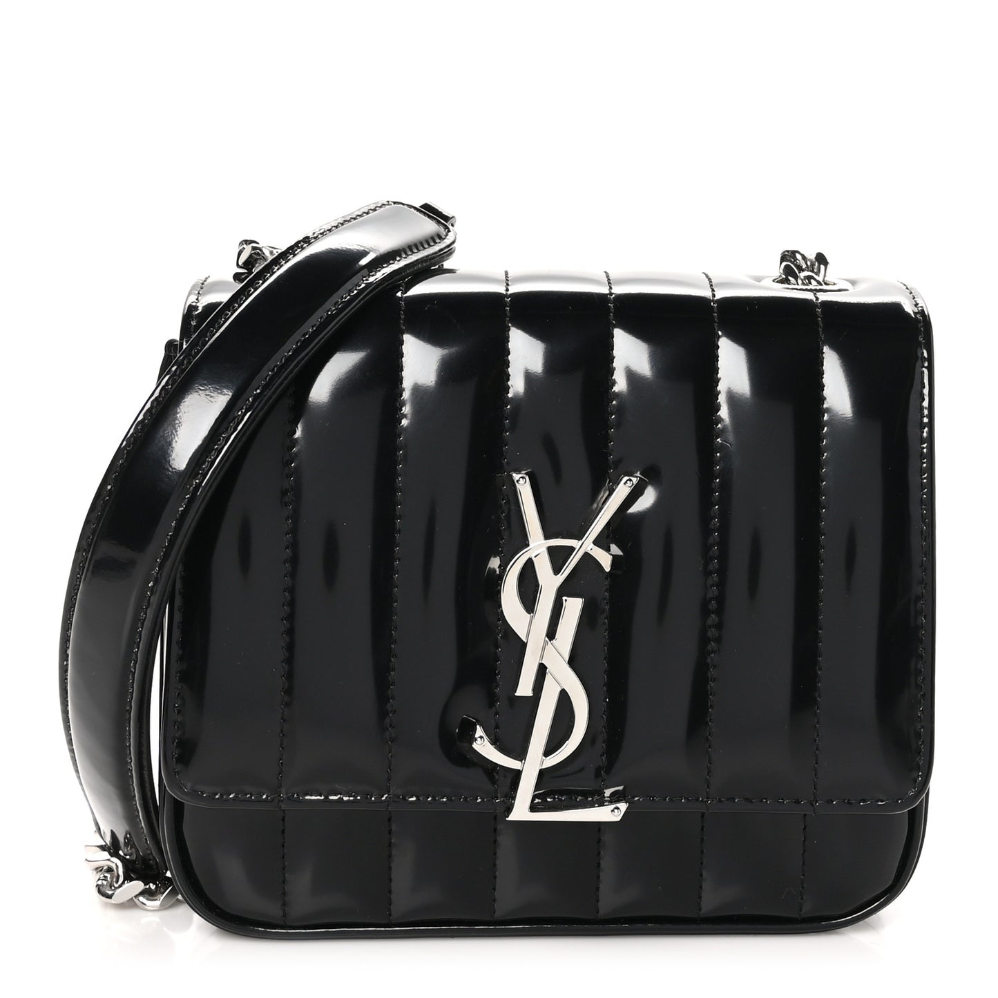 Patent Calfskin Matelasse Monogram Small Vicky Chain Bag Black