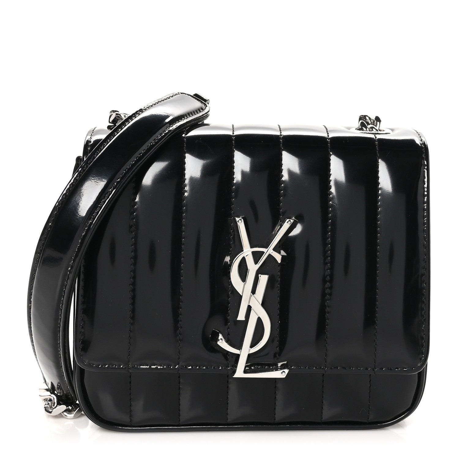 Saint Laurent Patent Calfskin Matelasse Monogram Small Vicky Chain Bag Black 1 of 10