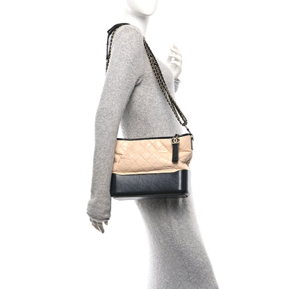 Chanel Aged Calfskin Quilted Medium Gabrielle Hobo Beige Black 2 of 10