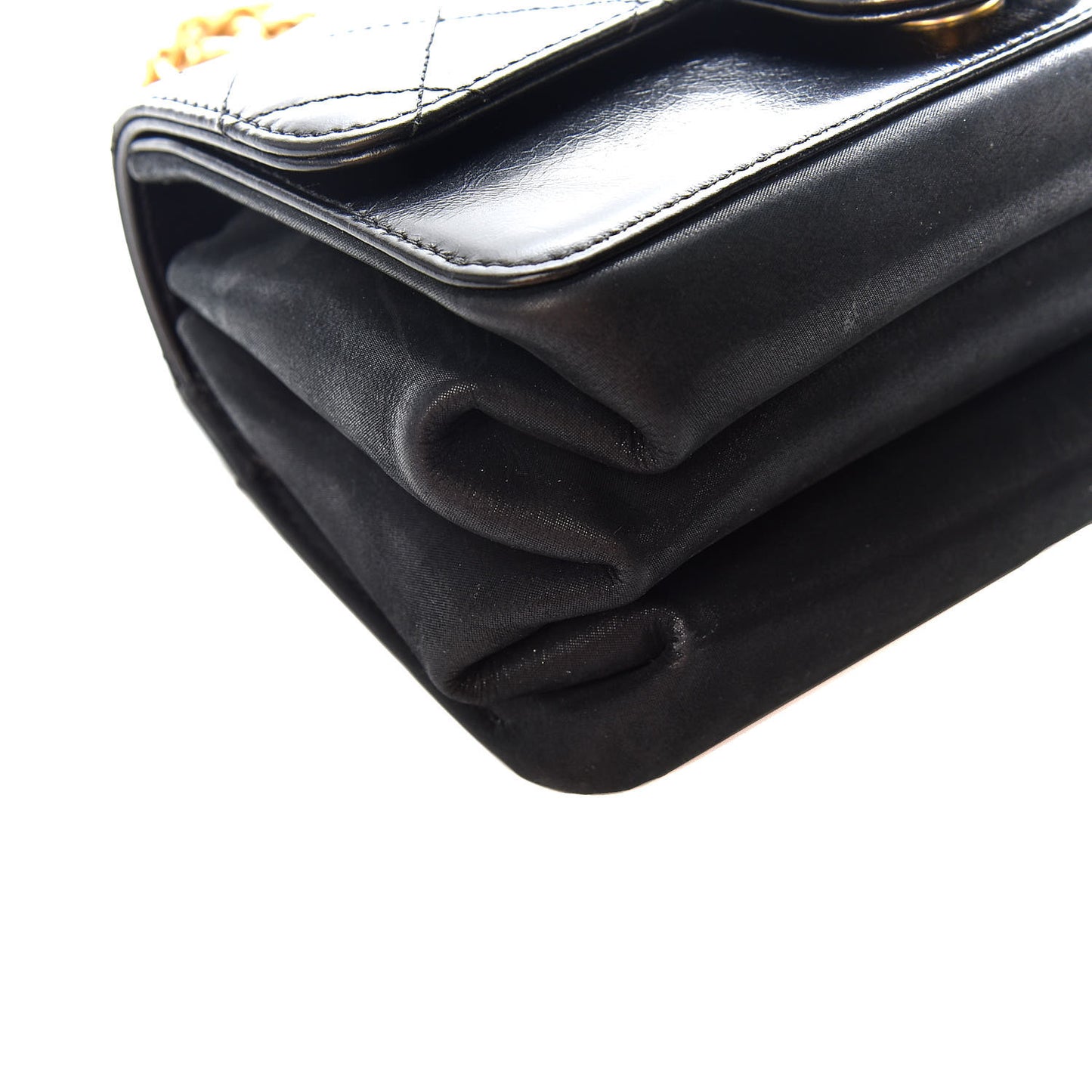 Iridescent Calfskin Quilted Mini Straight Lined Flap Black