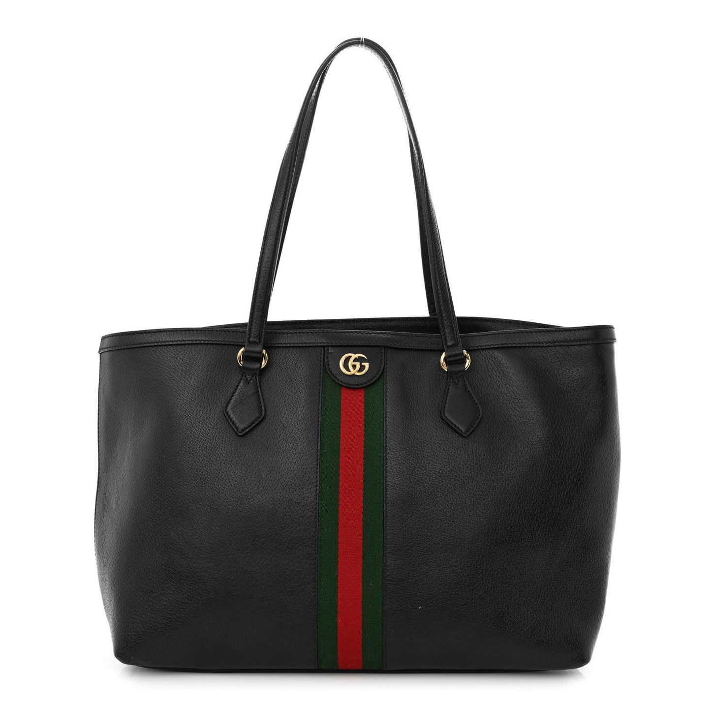 Textured Calfskin Web Medium Ophidia Shopping Tote Black