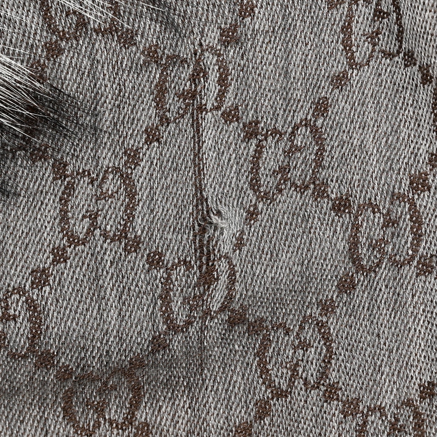Wool Silk Fox Fur Monogram Shawl Scarf Brown