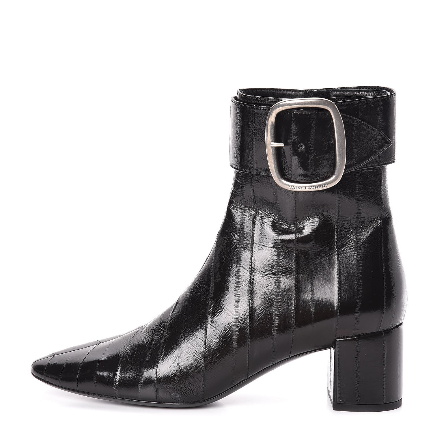 Saint Laurent Shiny Eel Joplin Buckle Booties 38.5 Black 1 of 8