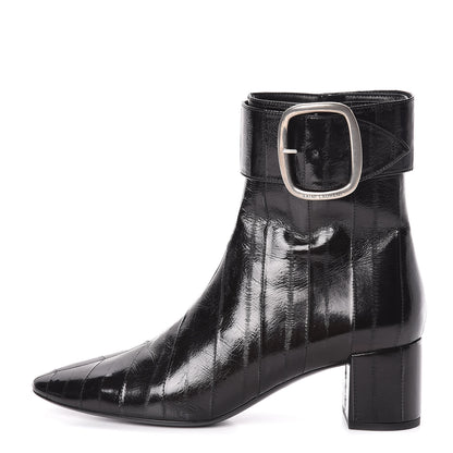 Saint Laurent Shiny Eel Joplin Buckle Booties 38.5 Black 1 of 8