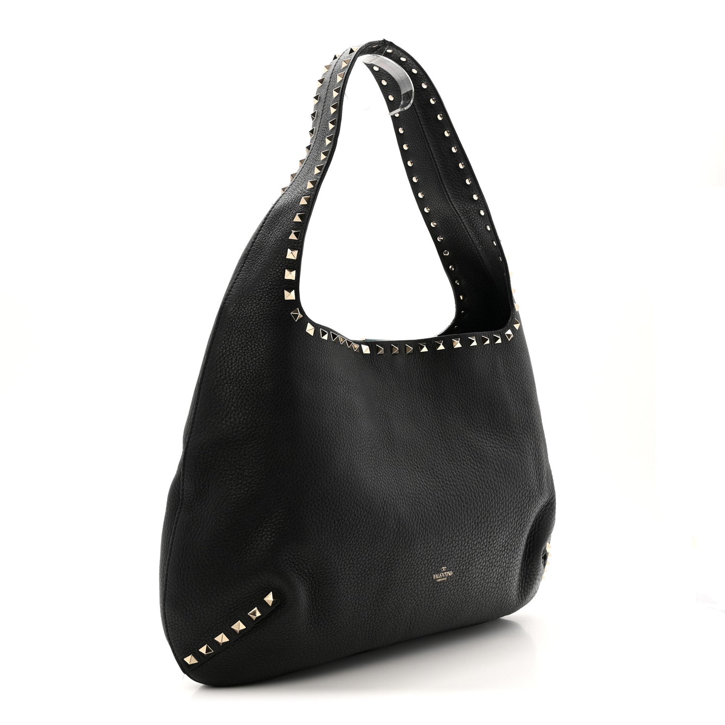 Grained Calfskin Large Rockstud Hobo Black