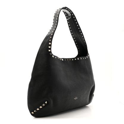 Valentino Garavani Grained Calfskin Large Rockstud Hobo Black 3 of 10