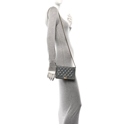 Chanel Lambskin Quilted Boy Wallet On Chain WOC Grey 2 of 13