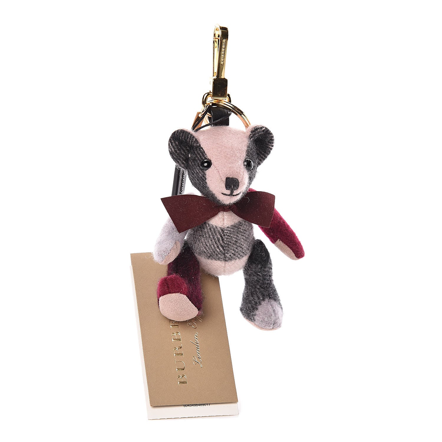 Burberry Cashmere House Check Thomas Bear Bag Charm Ash Rose 1 of 2