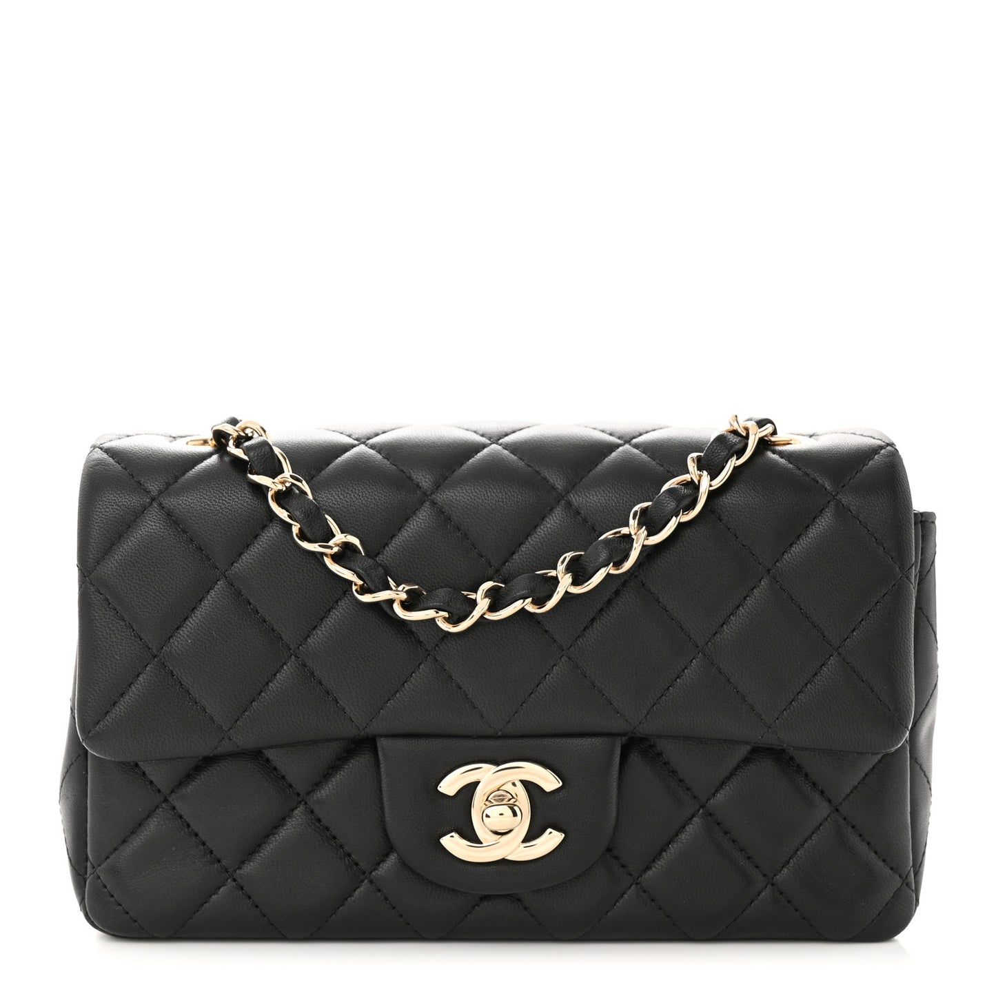 Lambskin Quilted Mini Rectangular Flap Black