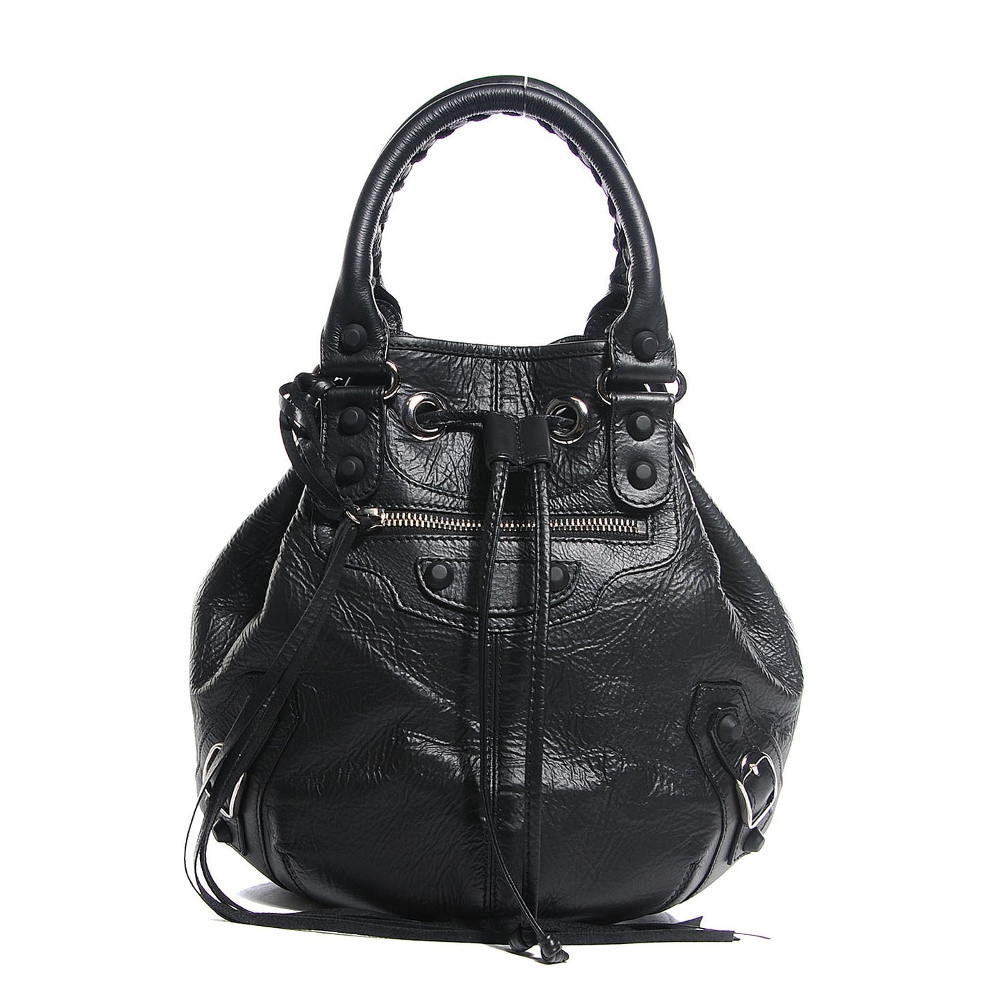 Matte Goatskin Rubber Covered Classic Hardware Mini Pompon Black