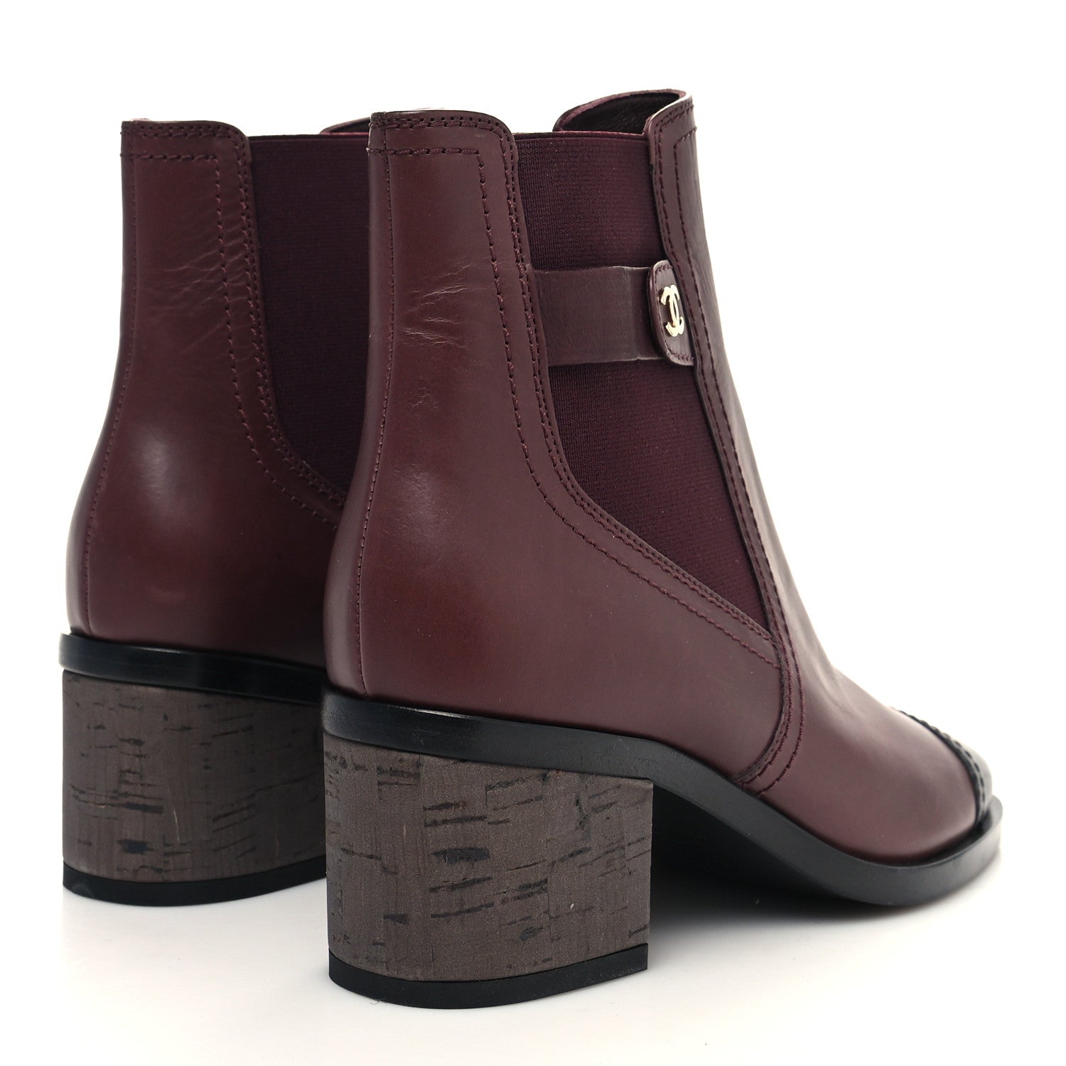 Chanel Calfskin Cap Toe CC Ankle Boots 35 Burgundy Black 4 of 9