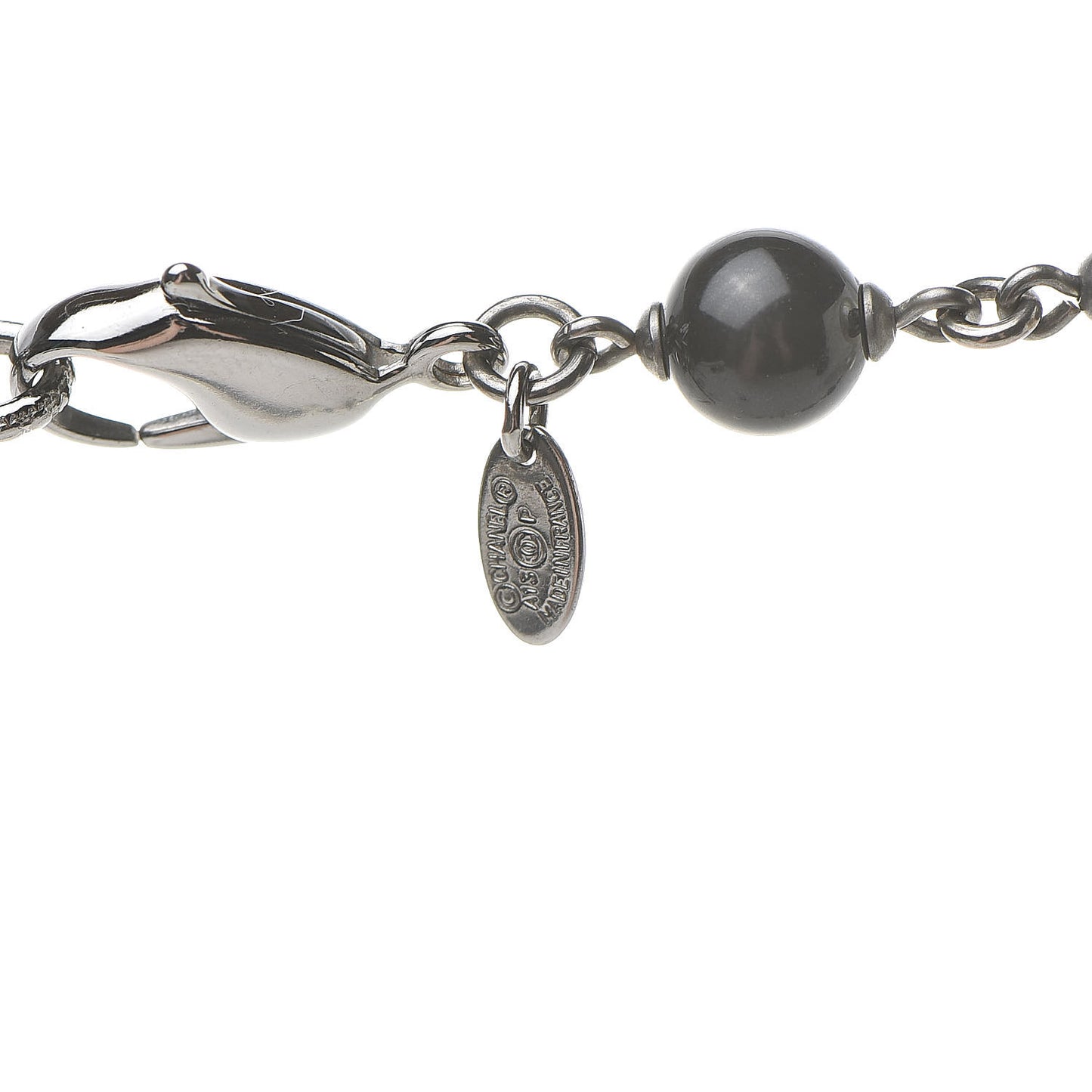 Pearl Crystal Camellia CC Long Necklace Silver