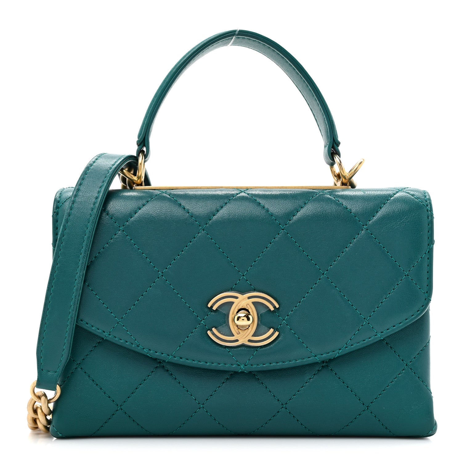 Chanel Lambskin Quilted Small Trendy Spirit Top Handle Bag Green 1 of 14