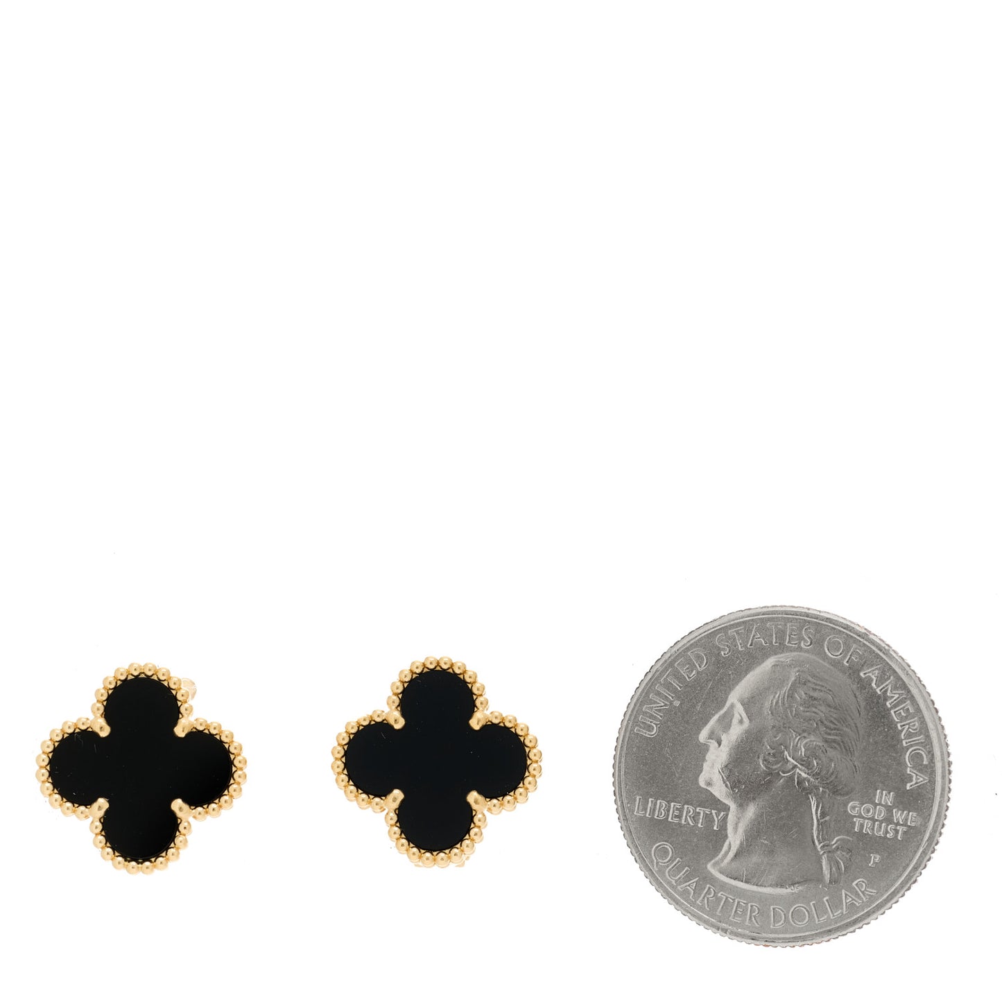 18K Yellow Gold Black Onyx Vintage Alhambra Earrings