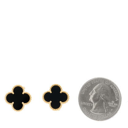 Van Cleef & Arpels 18K Yellow Gold Black Onyx Vintage Alhambra Earrings 2 of 5