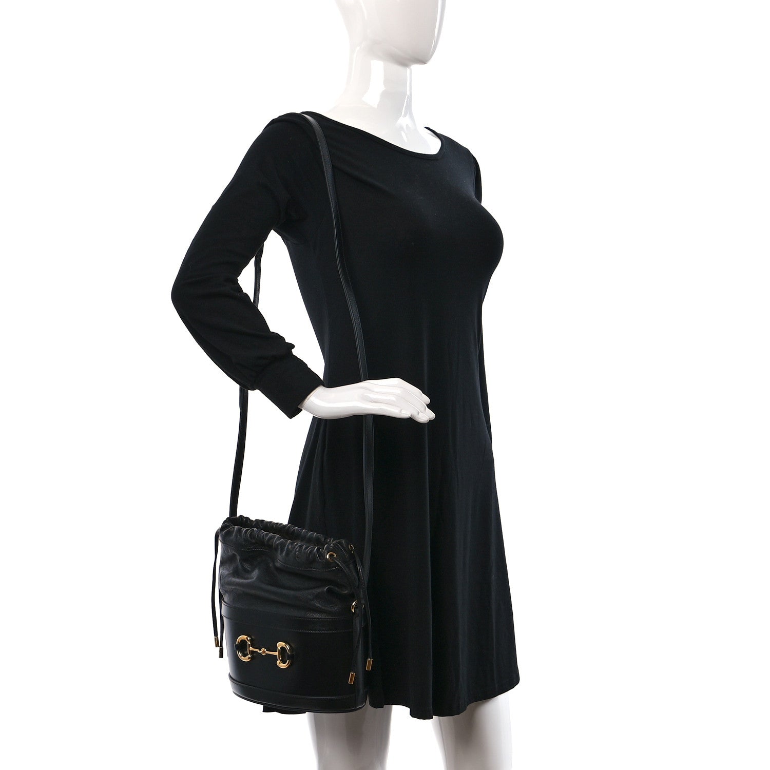 Gucci Azalea Sakai Calfskin Horsebit 1955 Drawstring Bucket Bag Black 2 of 9