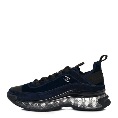 Chanel Suede Calfskin Velvet Grosgrain CC Sneakers 39.5 Navy Blue Black 1 of 9