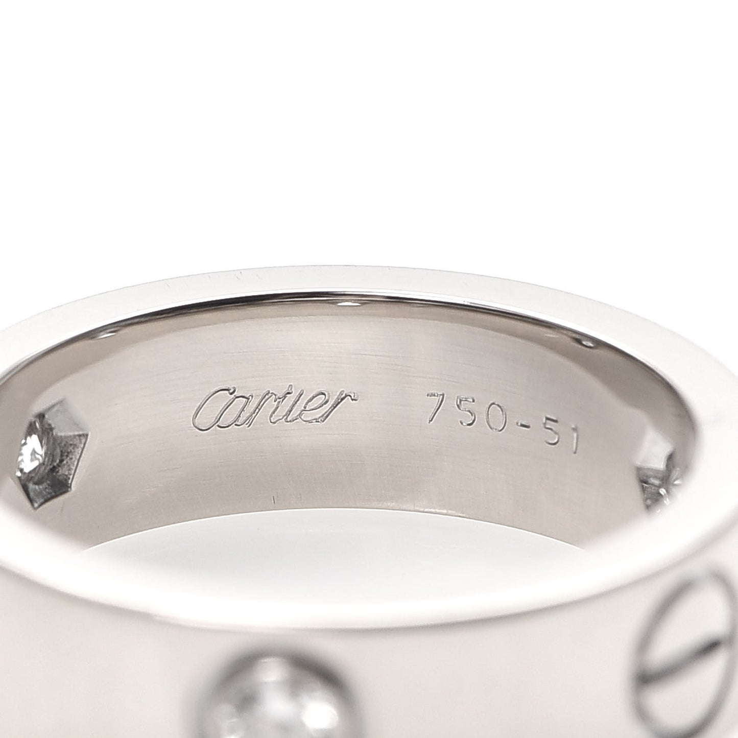 18K White Gold 3 Diamond 5.5mm LOVE Ring 51 5.75