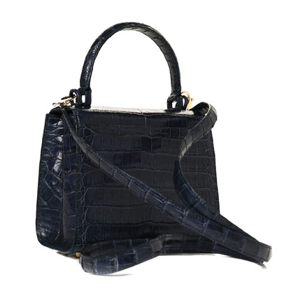 Nancy Gonzalez Crocodile Linen Mini Lily Top Handle Bag Blue 2 of 9