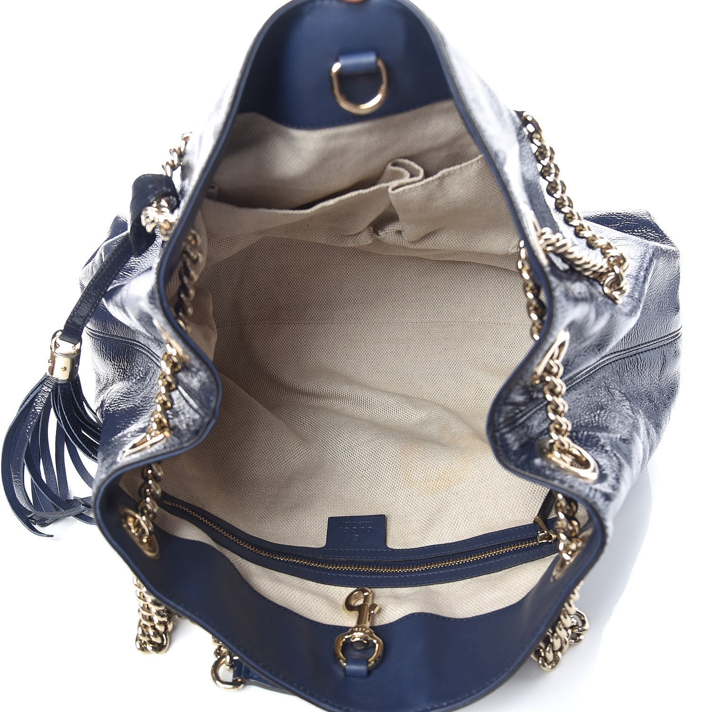 Patent Medium Soho Chain Shoulder Bag Uniform Blue