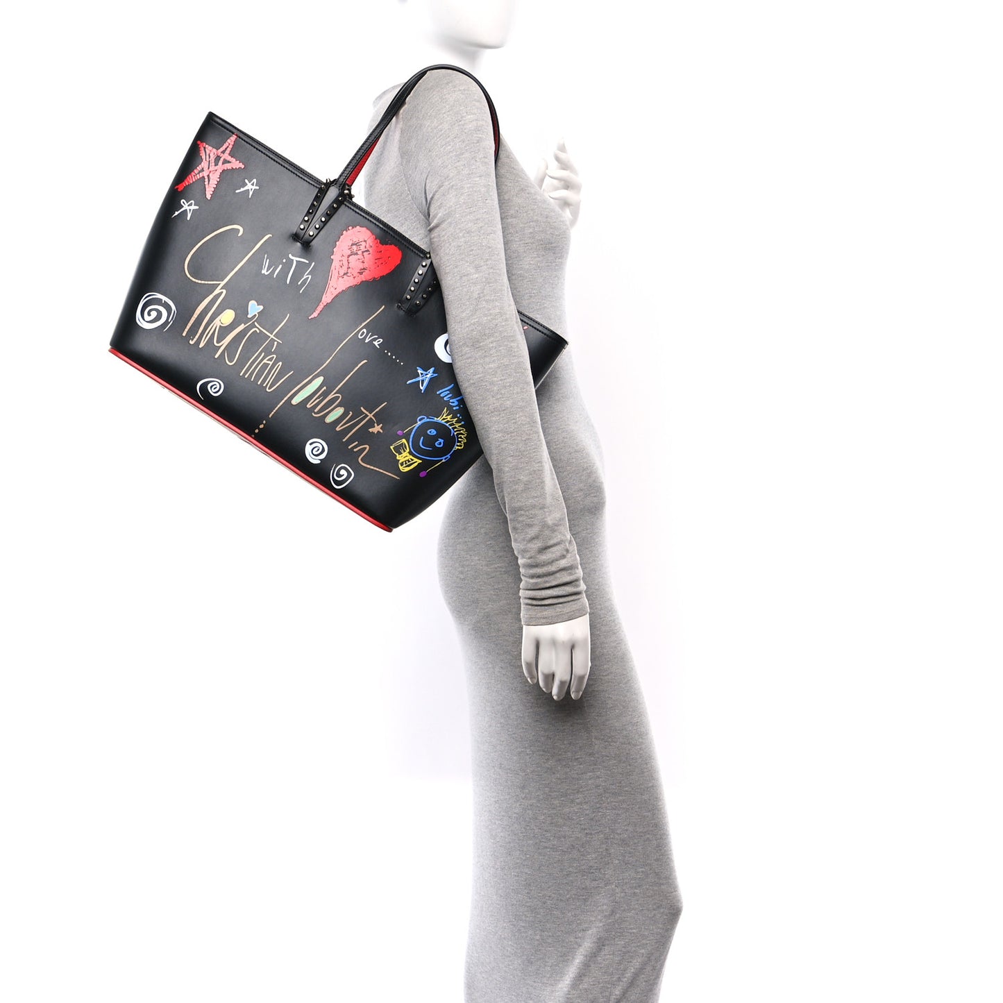 Calfskin Loubitag Spikes East West Cabata Tote Black