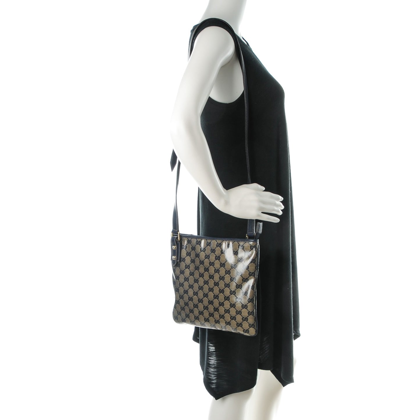 Crystal Monogram Flat Messenger Bag Navy