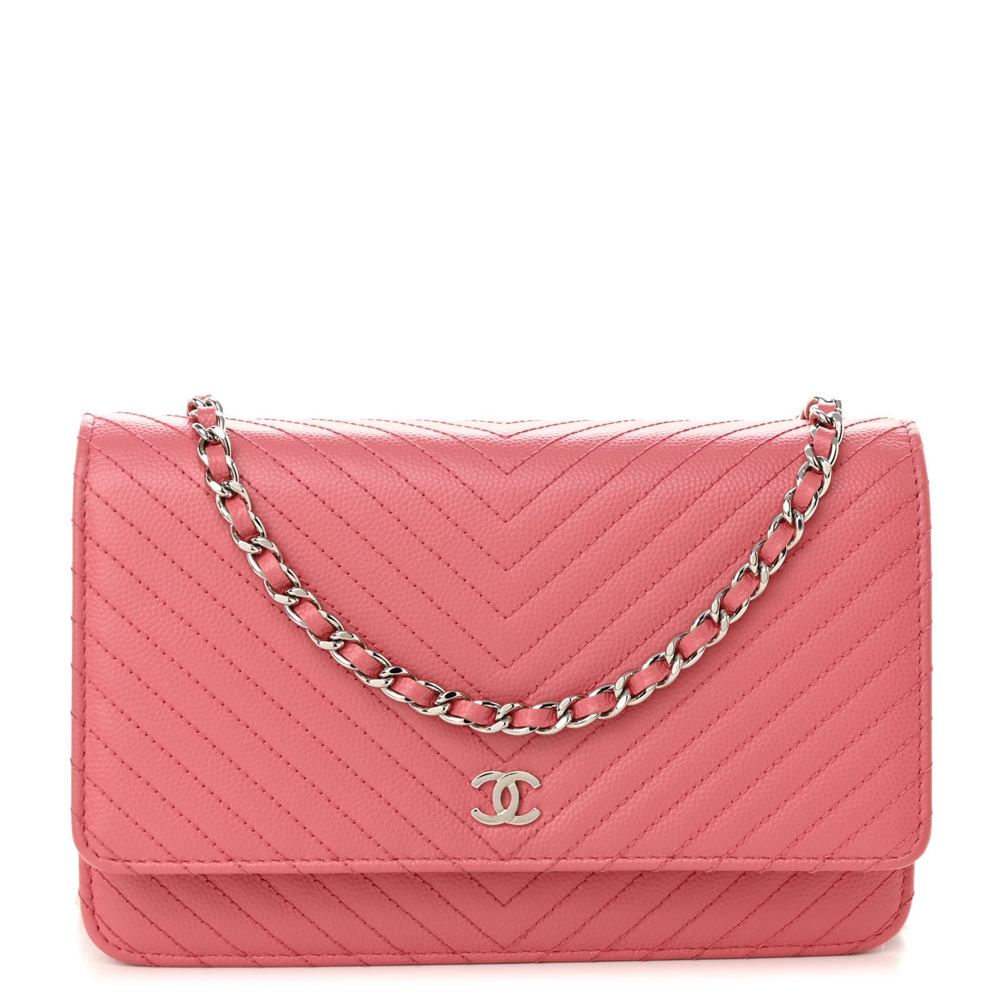 Caviar Chevron Quilted Wallet On Chain WOC Pink
