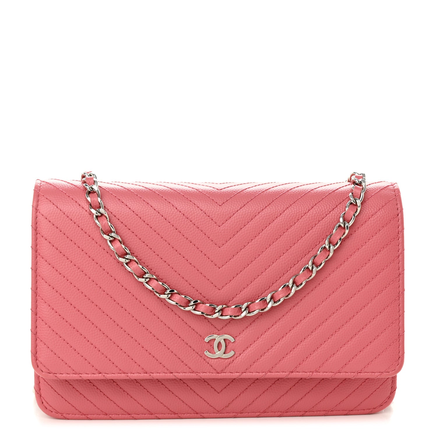 Chanel Caviar Chevron Quilted Wallet On Chain WOC Pink 1 of 11