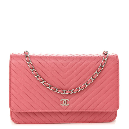 Chanel Caviar Chevron Quilted Wallet On Chain WOC Pink 1 of 11